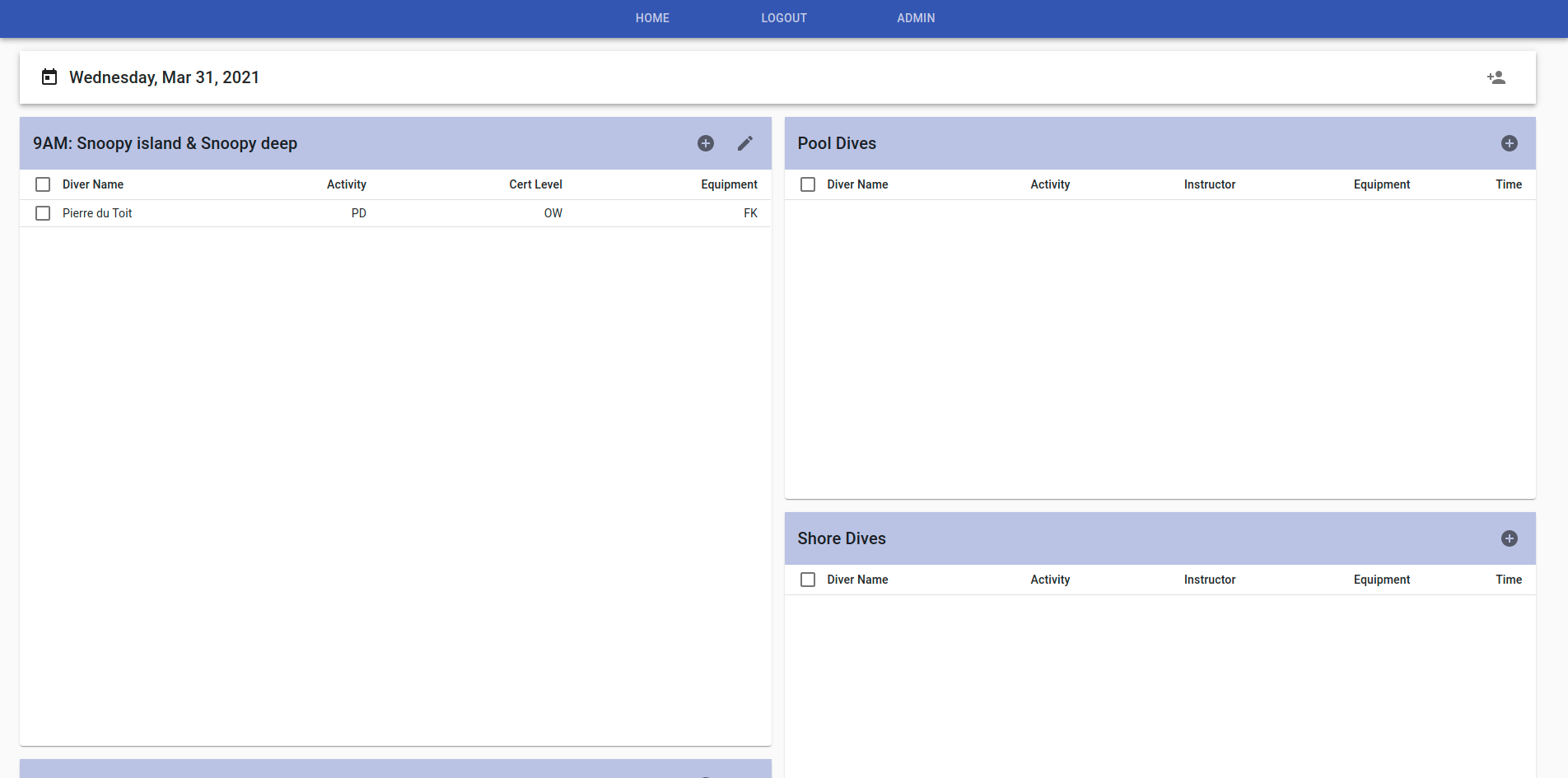 Dive Schedule — Dive Centre Management Platform